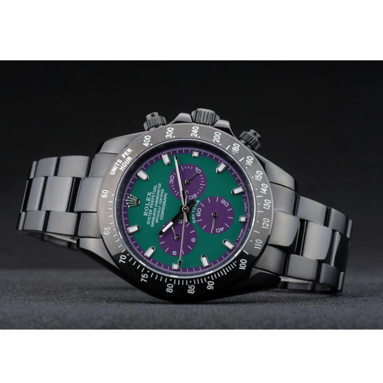 Aaa replica 80246 Rolex Daytona Green Plated Tachymeter Ion Strap Dial Stainless Steel Black Black 0529
